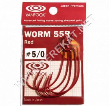 Крючки Vanfook офсетные WORM55R Red (#5/0 (5шт)) (79628)