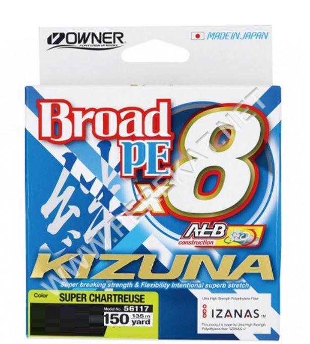 Шнур OWNER KIZUNA 56117 Broad PEx8 #0,13мм 6,7кг 135м chartreuse (536651)
