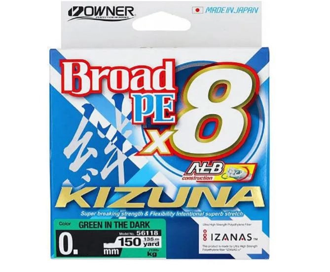 Шнур Owner Kizuna 56118 Broad PEx8 0.17 мм 9.2 кг 135 м Green