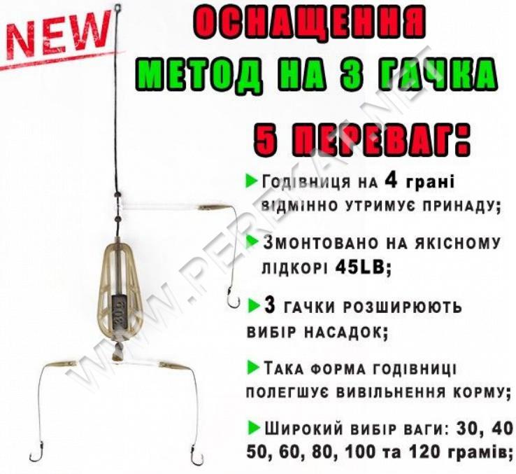 пм годівниця оснащена метод  ,(3 гачка), 30г (33864)
