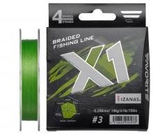 Шнур Favorite X1 PE 4x 150m (l.green) #3.0/0.296mm 41lb/19.0kg (452855)