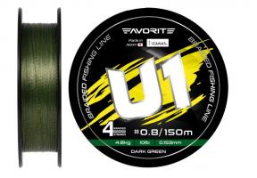 Шнур Favorite U1 PE 4x 150m (dark green) #0.8/0.153mm 10lb/4.8kg (811533)