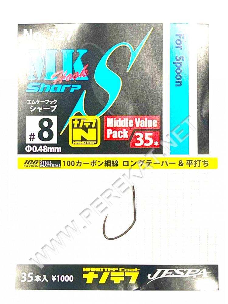 Гачки Yarie 727 MK Hook Sharp #8 nanotef Middle Pack 35шт (73993)