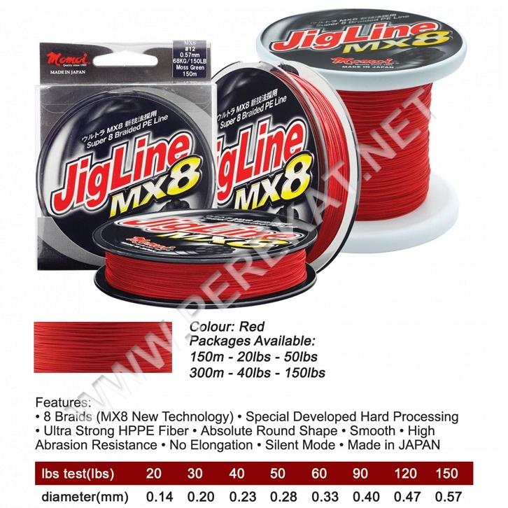 MOMOI Шнур JIGLINE MX8 #1.0 / 0,16mm 130M RED (4135)