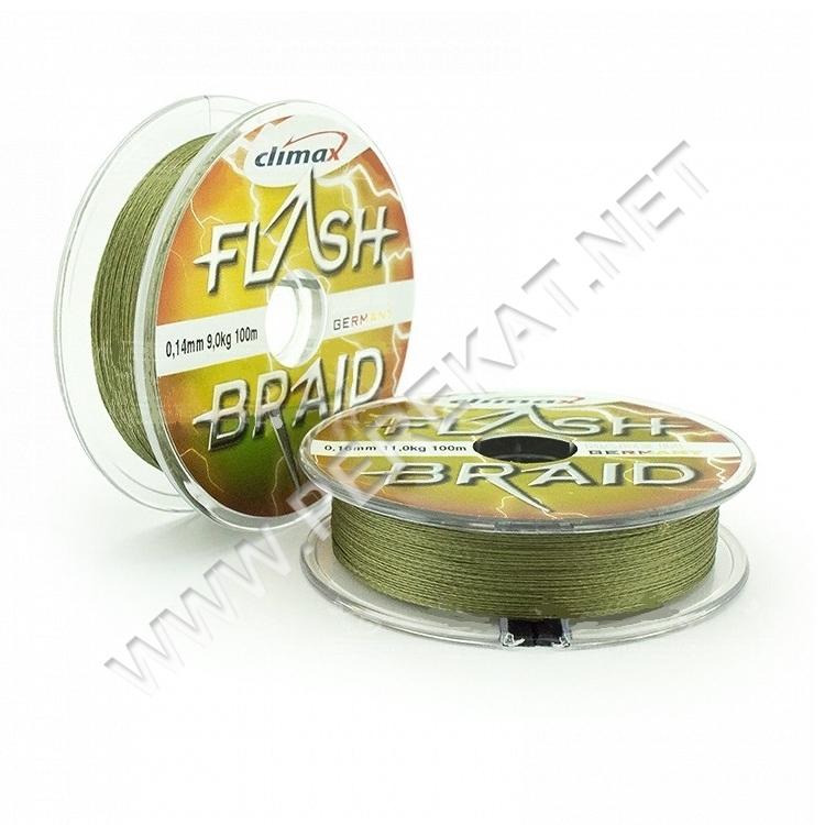 Шнур CLIMAX FLASH BRAID Green 100 m 0.18 13,00kg, зеленый (18757)