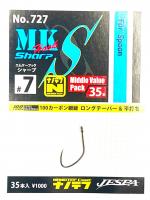 Гачки Yarie 727 MK Hook Sharp #7 nanotef Middle Pack 35шт (73994)